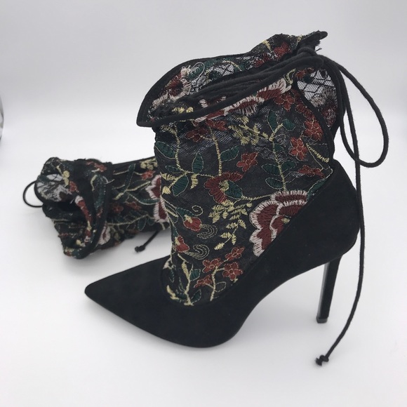 Zara Floral Embroidered Sock Style Heels NWOT - Picture 6 of 9